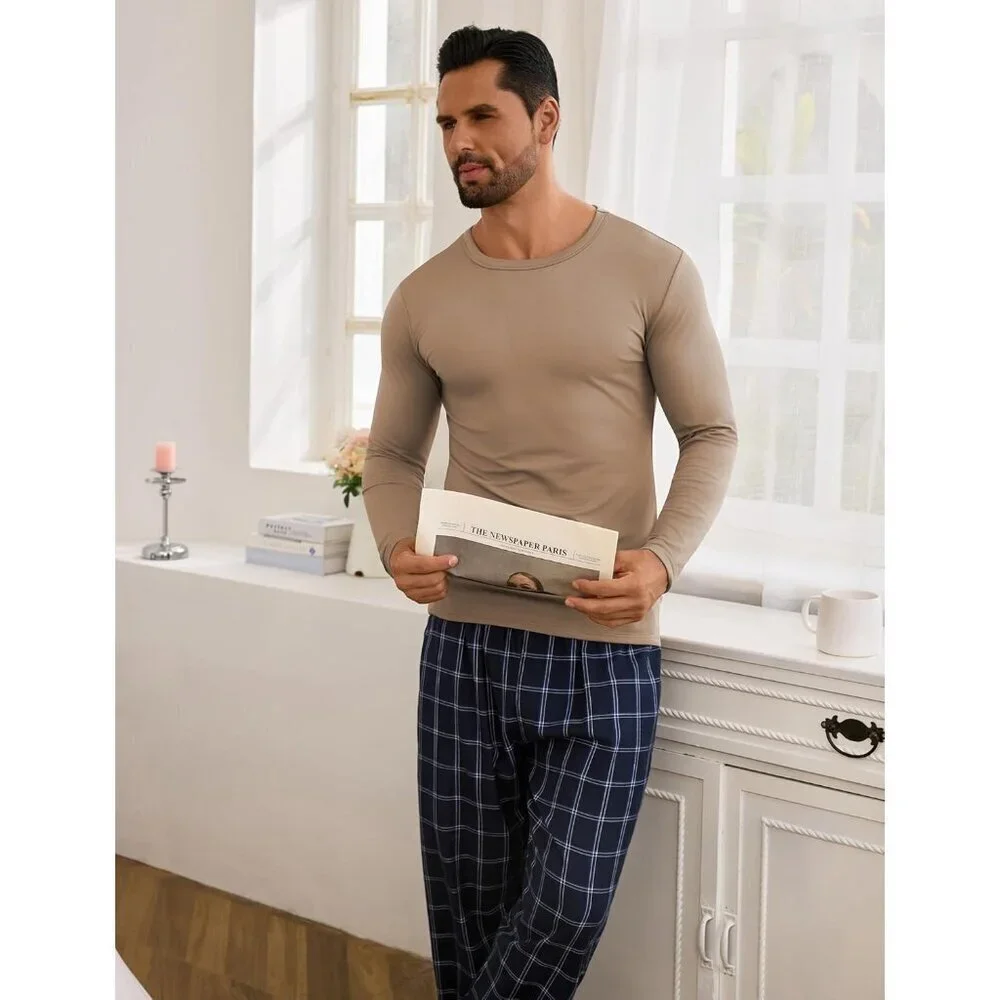 Thermal Underwear for Men High Stretch Fleece Lined Long Sleeve Crewneck Thermal